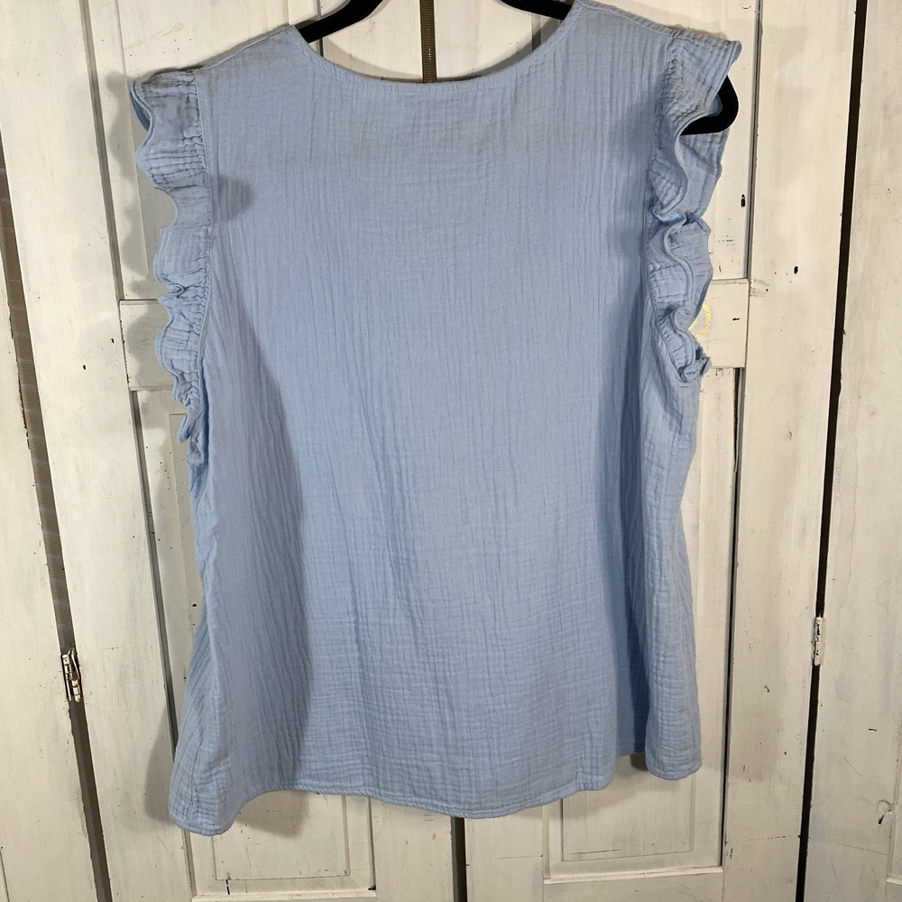 Pastel Blue 100% Cotton Gauze Ruffle Top Boho Natural Fibers Coastal Dokotoo XL - Picture 3 of 7